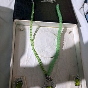 Green Imitation Necklace With Earrings