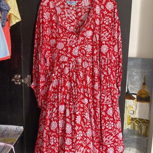 Red Cotton Floral Dress