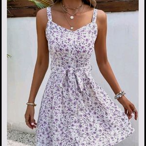 Beautiful White Lavender Dress With Belt