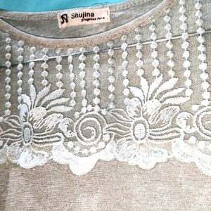 Grey Top With Floral Net Design