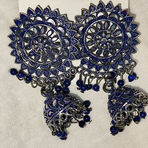 Light Weight Oxodised Blue Jhumkis