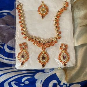 Unused Golden & Orange Jewelry Set