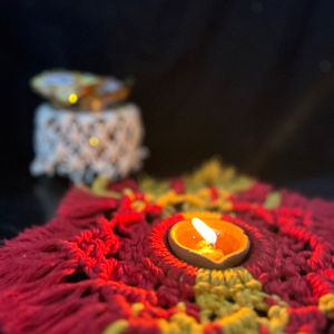 Handmade Macrame Rangoli And Tea Light Holder