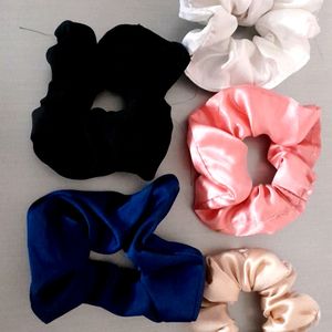 Pack Of 5 Soft Fabric Hair Scrunchies