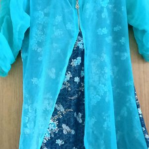 Cyan Colour Top Of Banarasi Silk