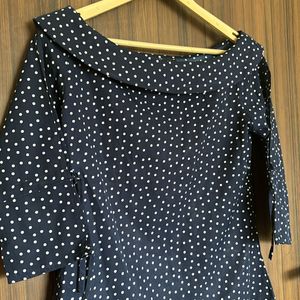 Cute Boat Neck Polka Dot Top With 3/4th Sleeve