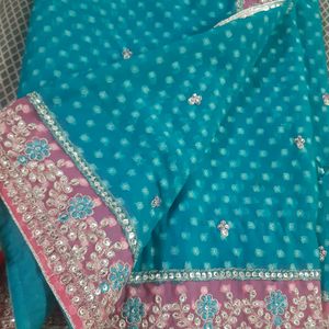 Gorgeous Sky Blue Saree With Blouse