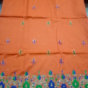 Orange Blue Heavy Dupatta 4 Side Stone Work With