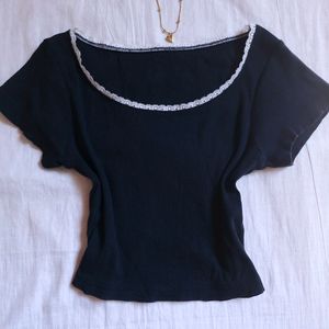 Dark Coquette Lace Trimmed Top Pinteresty Cute