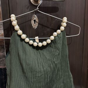 Green Top With Pearls Detailing Neck