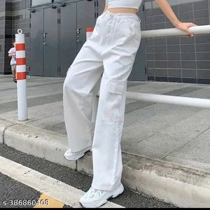 Flat White Cargo Jeans For Women