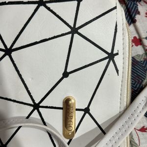 Geometric Textured White Sling Bag