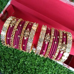 Handcrafted Silk Thread Kundan Stones Bangles