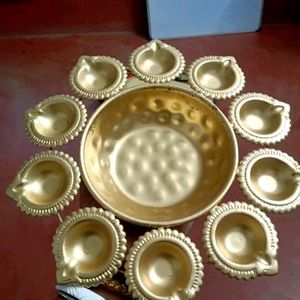 Metal Golden Diya Urli Bowl Diwali Special 10 inch