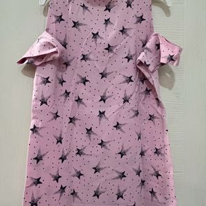 Pink Top With Star Print, Cold Shoulders Size 32