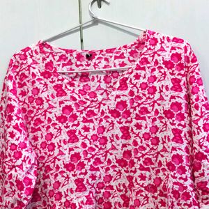 Vibrant Pink Floral Short Kurti