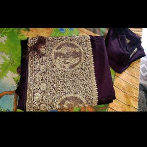 Heavy Bridal Saree With Plastic Box(Wine Shade)