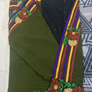 Olive And Blck Saree