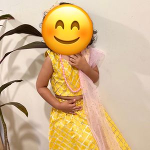 Yellow Gotta Work Lehenga For Little Girl