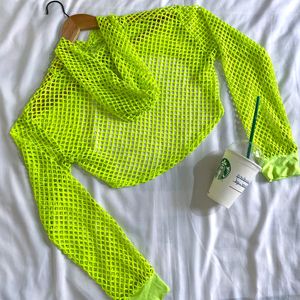 Pinterest Neon Crop Fisher Net Hoodie Top