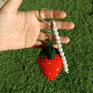 Strawberry Crochet Keychain/ Keyring