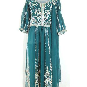 Bottle Green Embroidered Kurta Set (Women's)