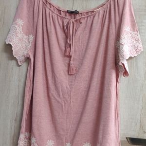 CUTE PINK EMRODRIED SHORT TOP