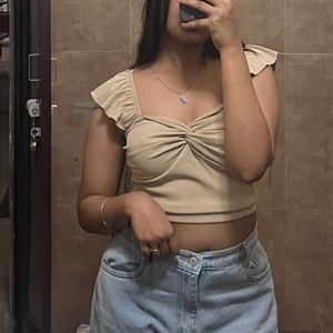 Cider Beige Sweetheart Knot Crop Top