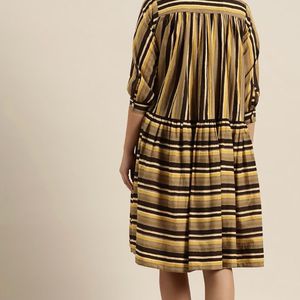 Beige And Coffee Brown Strip Dress