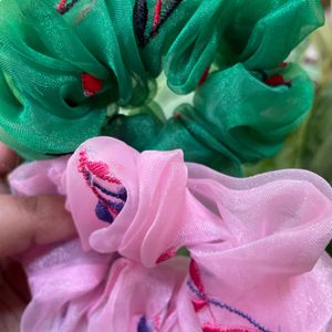 Organza Scrunchie With Embroidery