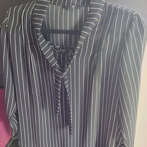 Black Striped Shirt With Tie Neck Style
