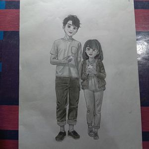 Cute Animated Couple Sketch A4 Size