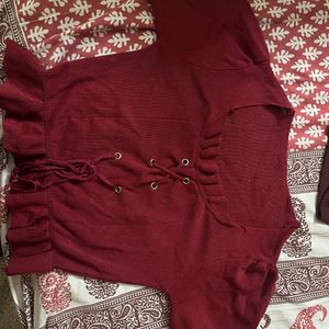 Maroon/deep Red Peplum Top