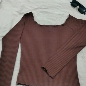 Brown Ribbed Top