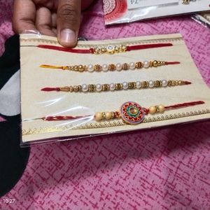 New Set Of 4 Stone & Pearls Beaded Thread Rakhi