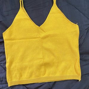 Sleeveless Crop Top In Mustard Color