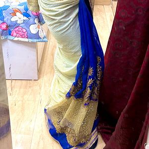 Dual Tone Navy Blue Saree With Blouse