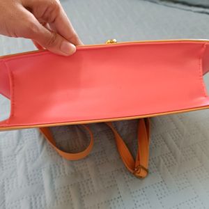 Coral Pink And Beige Handbag