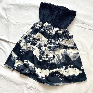 Navy Blue Tie And Dye Bardot Dress- NEW