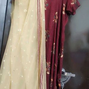 Burdundy Plazo Suit With Dupatta 42 Bust