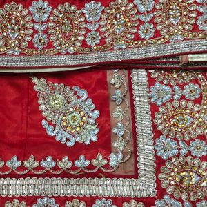 Red With Sandal Net & Silk Saree