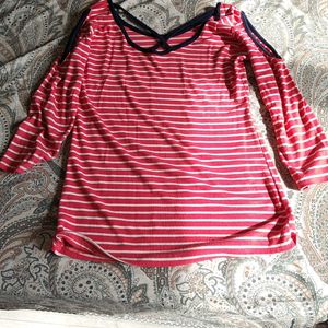 Peach Blue Stripe Top