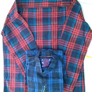 Indigo Check Cotton Shirt For Men (Pack Of 2)