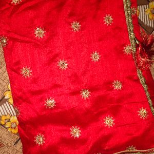 Heavy Festive Wear Red And Green Saree