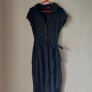 Black Tunic Dress With Tie Knot (Buttoned)