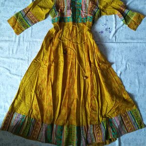 Yellow Printed Anarkali