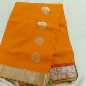 New Cotton Saree With Stitched Blouse Unused