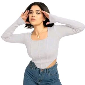 Curved Hem White Top