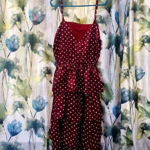 Maroon Polkadot Dress