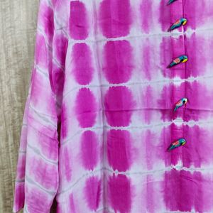 Pink And White Peacock Kurta (L/XL)